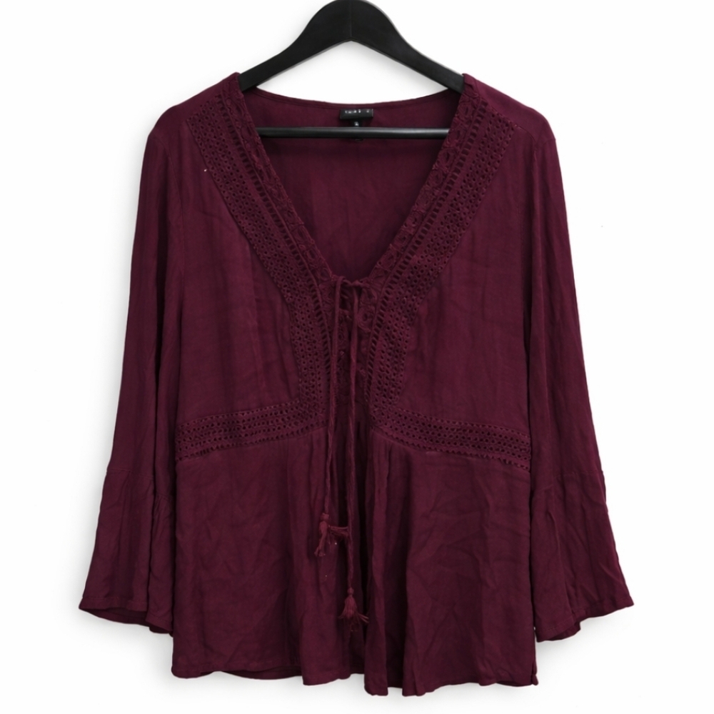 Torrid Burgundy Bohemian Baby Doll Blouse Sz 0 (Lg)